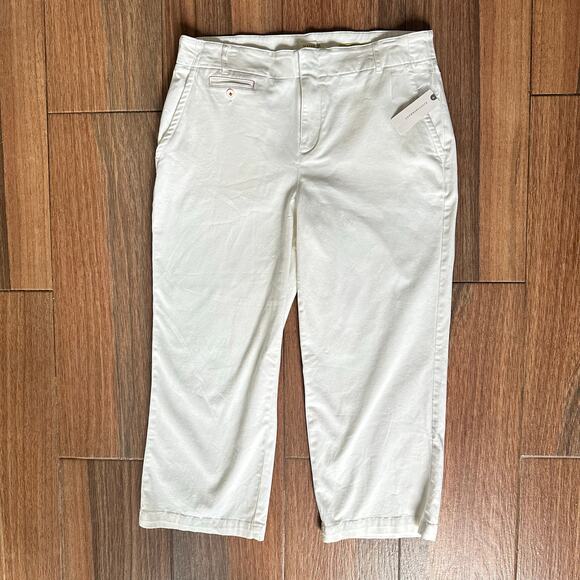 NWT Anthropologie Maeve White Cropped Pant Red Stich Detail- Size 8 - Picture 1 of 12
